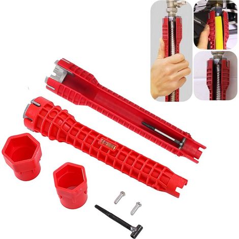 Clé à molette multifonction 8-en-1 pour écrous de robinet et d'évier – Matériau ABS et aluminium – Conception ergonomique pour zones difficiles (1/5)
