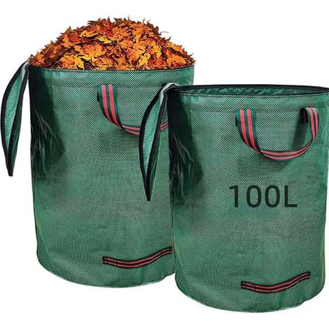 Garden Bags with Lid, 100L with 4 Handles, Polypropylene Fabric, Waterproof Foldable for Leaves, Lawn Mowing, Green Mowing, Garden Waste (1/5)
