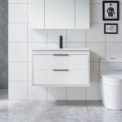 Torana – Meuble sous lavabo suspendu 75 cm avec lavabo céramique – 2 grands tiroirs – Panneaux MDF – Installation murale – Dimensions 75 x 45 x 46 cm