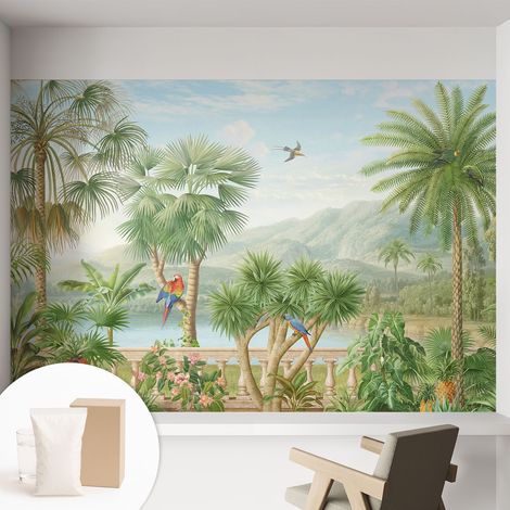 Papier peint intissé mural avec colle pour salon et chambre Décoration murale rapide - Colle incluse gratuite Paysage exotique 152x104 cm (1/5)