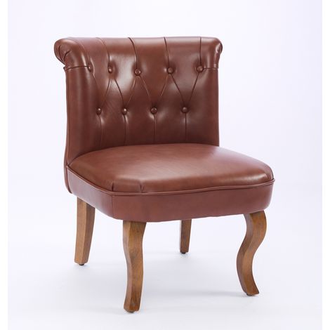 Sillón individual de cuero marrón con patas de madera de caucho HOMVRA (1/5)