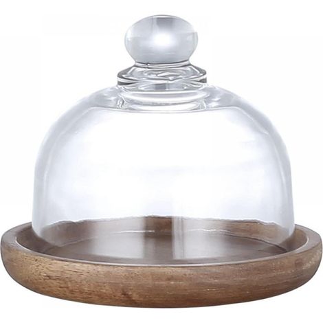 Assiette À Gâteau - Couvercle En Verre Borosilicaté - Base En Bois D'Acacia - Pour Desserts Et Pâtisseries - 1 Pièce (1/5)