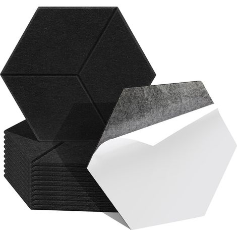 SWANEW Pannelli acustici 12 stuks Esagonale Nero Poliestere autoadesivo ad alta densità (1/5)