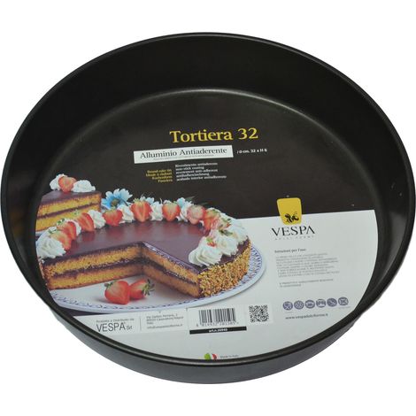 VESPA TORTIERA TEGLIA STAMPO FORMA TORTA TONDA LISCIA ANTIADERENTE 32 CM (1/2)