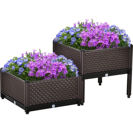 50cm x 50cm x 46.5cm Set of 2 41L Plastic Raised Garden Bed, Planter Box, Flower Vegetables Planting Container with Self-Watering Design Drainage Holes for Patio Balcony (1/5)