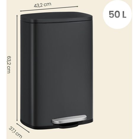 Poubelle de cuisine à pédale 42,5 x 31,8 x 65,7 cm anti-odeur avec fermeture douce design moderne en plastique noir (1/2)