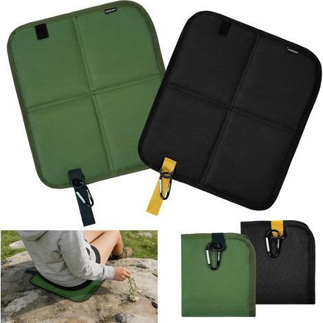 (Lot de 2,Noir et Vert 4) Coussins de Siège d‘Extérieur Pliables - Tapis d’Assise Fois Pliant, Étanche et Isolé - pour Camping, Randonnée (1/5)