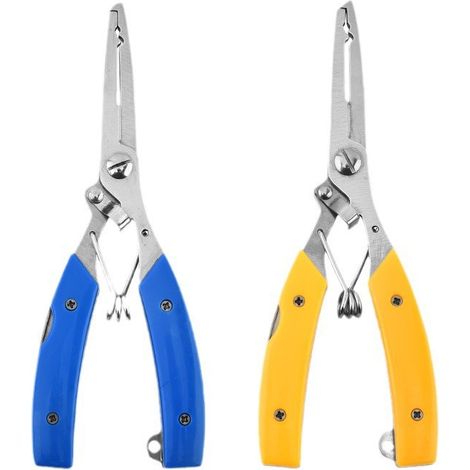 Pince multifonctionnelle pour leurres, pince à leurres en acier inoxydable, ouvre-leurres, accessoire de pêche - Accessoire coudé - Jaune 108 g - Montage sur carte