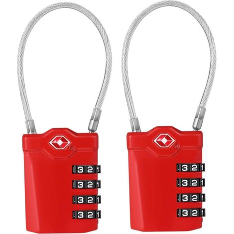 Lot de 2 cadenas TSA à code 4 chiffres pour bagages, rouge (1/5)