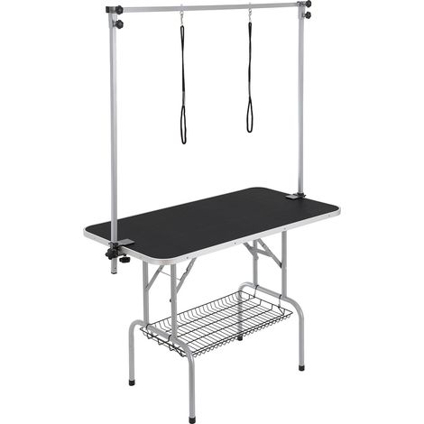 Table de Toilettage pour Chien Animaux de Compagnie Pliable 1137,9x609,6 mm Capacité Charge 149,7 kg avec 2 Potences 2 Cordes d'Attache Panier Rangement pour Chiens de Taille Moyenne et Petite (1/5)