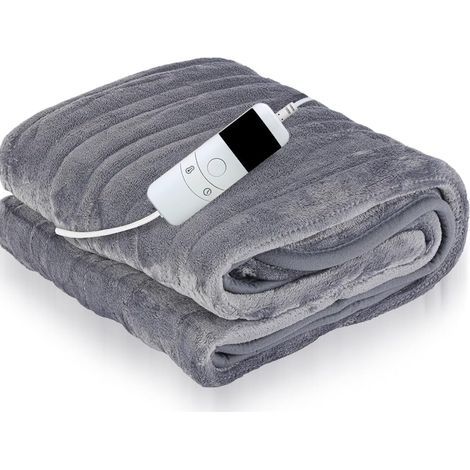 Grey Fur Throw Electric Heated Blanket 120cm X 160cm - Quick Heat And Overheat Protection Heated Throws For Adults - Electric Blanket Heated Throw For Sofa W/ 10 Heat Settings (1/5)