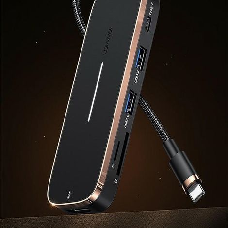 Adaptateur USAMS HUB 3xUSB + USB-C + HDMI noir/noir SJ578HUB01 (US-SJ578) (1/5)
