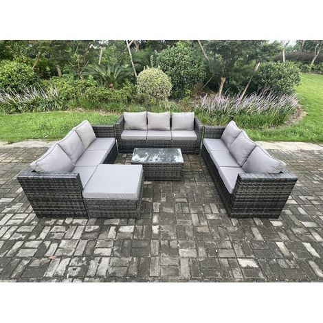 Fimous Ensemble de meubles de jardin en rotin avec Table basse grand tabouret Mélange gris foncé (1/5)