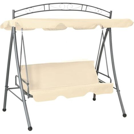 Balancelle d'extérieur convertible avec auvent, blanc sable (1/5)
