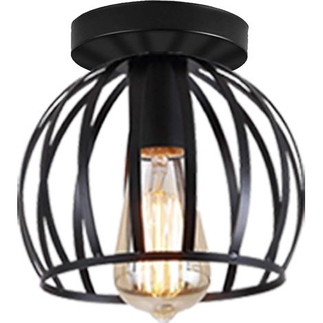 Lámpara de Techo Industrial Moderna Metal E27 Techo Luz Ø20cm Luz para Sala de Estar Dormitorio Baños Negro 1 Pack (1/4)