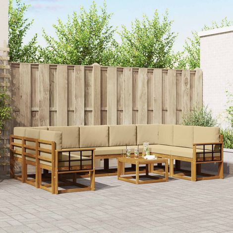 vidaXL Outdoor-Sofagarnitur mit Kissen 10 pcs Natur und Beige (1/5)