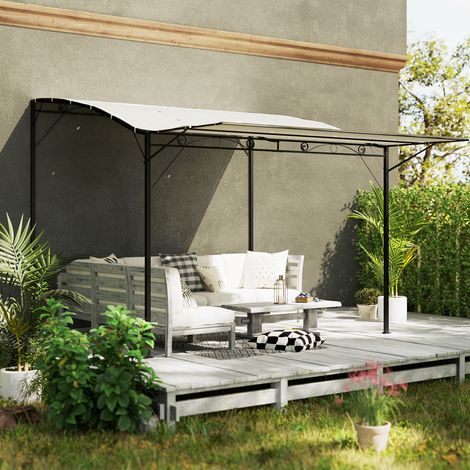 Outsunny Pavillon mit klappbarer Dacherweiterung wetterfest 3 x 2,5 m Cremeweiß