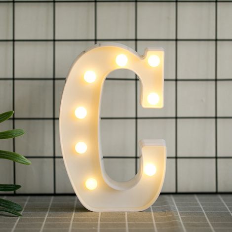 Lettres de l’alphabet à LED avec lumière blanche chaude pour décoration d’intérieur, fête, bar, mariage ou festival(C),AAFGVC