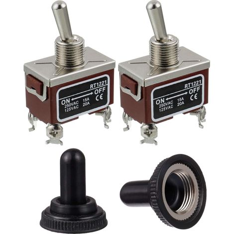 RT1221 Interrupteur à bascule 125V 20A 250V 15A DPST ON Off Interrupteur à bascule à 4 broches avec capuchon étanche en métal (1/5)