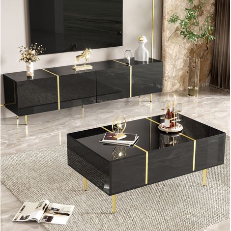 MEUBLIV Conjunto mueble TV y mesa de centro 170/100 cm negro brillo gran almacenaje (1/5)