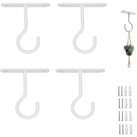 Lot de 4 crochets muraux pour plantes suspendues, 6,35 cm, fer blanc, usage intérieur et extérieur, support pour pots de fleurs (1/5)