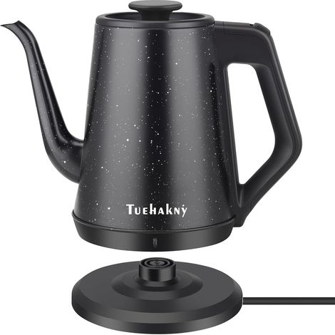 Bouilloire Électrique Col de Cygne 1.0L, 1000W Chauffage 3 Min, Acier Inoxydable, pour Bureau/Voyage/Cuisine, Arrêt Automatique, Design Étoile Noire, Sans BPA (1/5)