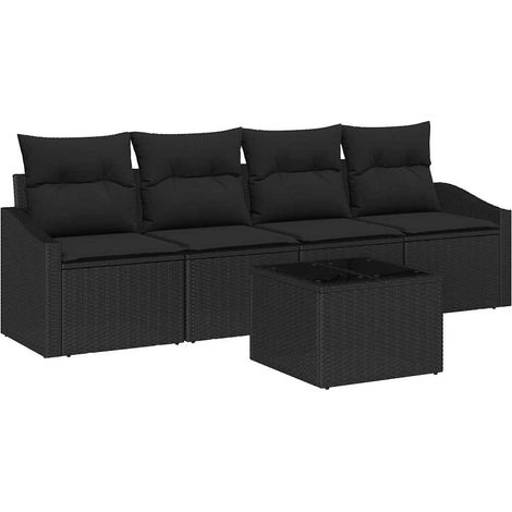 Maison Exclusive - Juego de Sofá con cojín Manual 5 pcs Negro rat