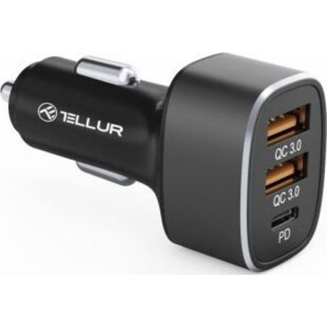 Cargador de coche Tellur FCC9, 56W, 9A (2XQC 3.0 + PD20W) negro (1/3)