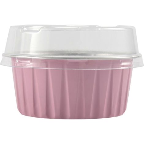 100 pièces 125Ml disposable gâteau pâtisserie cups avec lids aluminum foil rose (1/5)