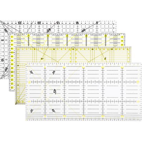 Règle de couture et de quilting (lot de 4) avec quadrillage, pour dessiner des points et réaliser des travaux manuels. Outil de mesure et de traçage de points. Dimensions : 15 x 30 cm. (1/5)