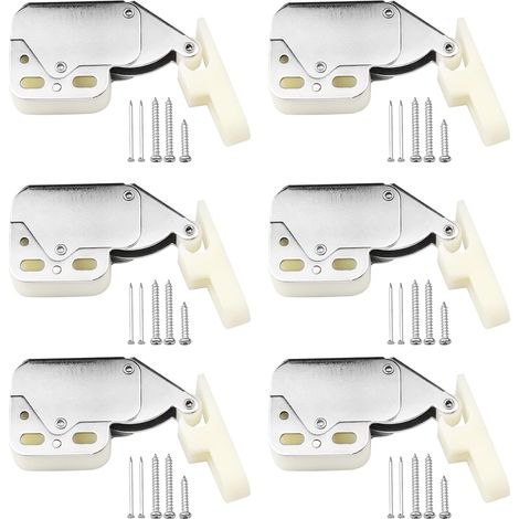 Lot de 6 mini loquets tactiles pour portes, placards et fenêtres. Verrou à ressort avec vis incluses.
