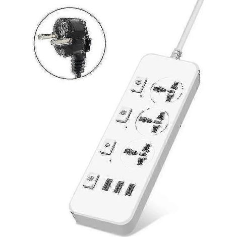 Multiprise 25-26 avec protection contre les surtensions 5V 2,1A, dotée de 3 prises et de 3 ports USB. (1/5)