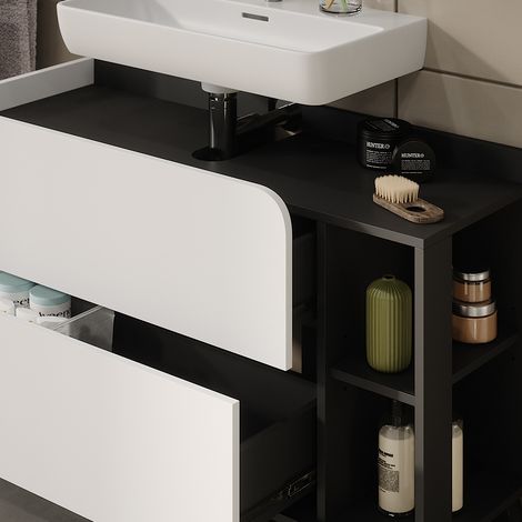 Mobiletto per lavabo Karen, Antracite/bianco, 100 x 65 cm con 2 cassetti, Vicco