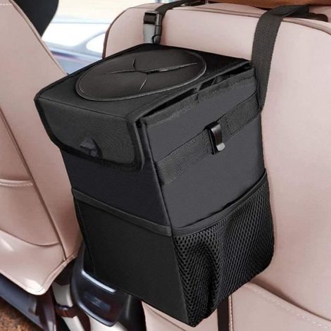 1 Poubelle de voiture, Pliable, Étanche, Noir, Petit format, Usage quotidien (1/4)