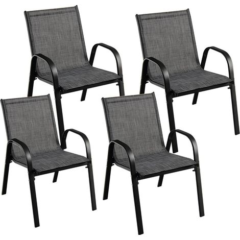 Set di 4 sedie da giardino impilabili 83 x 67 x 55 cm comfort ergonomico design moderno acciaio nero e tessuto grigio 200012590