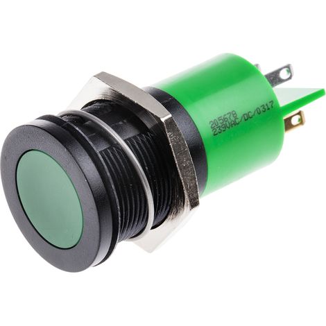 Voyant LED lumineux Vert RS PRO, dia. 22mm, 230V c.a., IP67 ( Prix pour 1 )