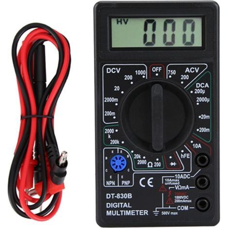 Multimetro digitale portatile multifunzione per la misurazione di tensione, corrente e resistenza, con schermo LCD nero. (1/5)