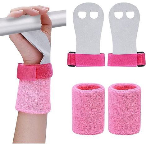 Poignées sans doigts pour enfants, gants de sport antidérapants, cross-training, gymnastique, poignées de traction, gants d'entraînement en cuir et bracelets, rose, taille L (1/4)