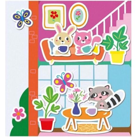 Affiche Avec Autocollants - 49,5 X 35 Cm - Décoration Murale Intérieure - Lot De 100 Autocollants Animaux Et Mobilier (1/4)