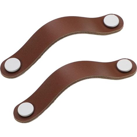 QAZQA 2 pièces Main Cuir Poignée de Cabinet Tiroir Meuble Portes pour Placards Boutons de Porte avec des Vis Poignées en Cuir Cuisine Tire Boutons Armoire Distance de Trou 128mm Marron (1/5)
