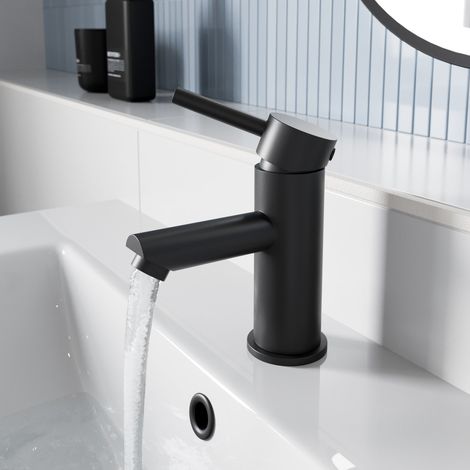 Basin Sink Mixer Tap Round Mono Single Lever Faucet Matt Black (1/5)