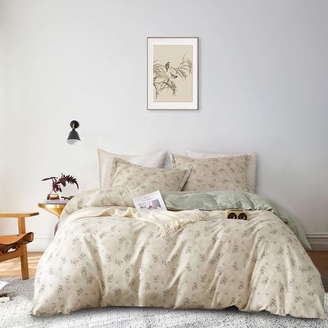 Parure de lit bohème en Coton Doux avec Housse de Couette et 2 taies d'oreiller Motif Floral Vintage pour très Grand lit avec Fermeture éclair (1/5)