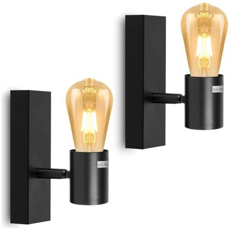 Applique Murale Interieur Design Vintage, Lampe Murale Noir, Douilles E27, Livrée Sans Ampoules, Applique Murale Industrielle pour Bar, Restaurant, Café, La Vitrine, Couloir,IP20,Max 25W, 2Pcs