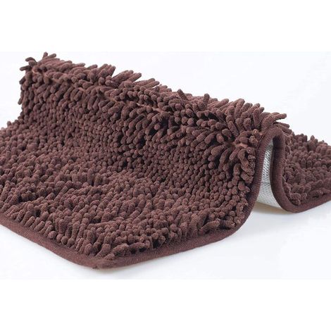 Badematte aus Chenille-Mikrofaser, weich, bequem, saugfähig und rutschfest (60 x 40 cm, braun)