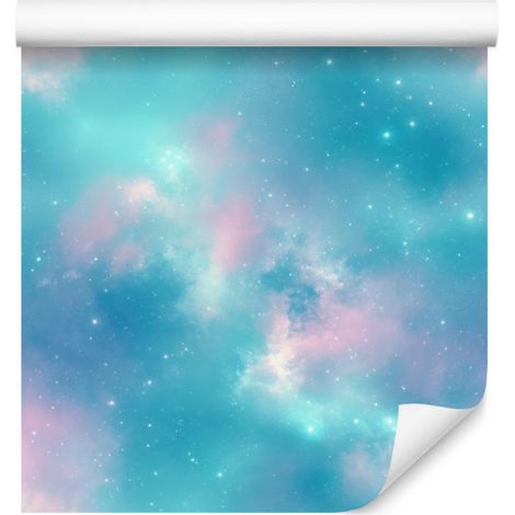 Papier peint aquarelle galaxie turquoise, bleu et céladon 50x1000 cm (1/5)