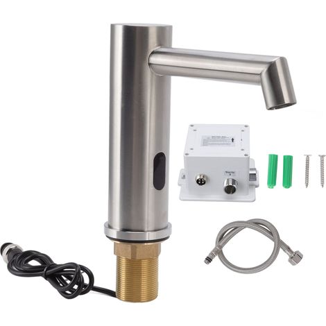 Automatische G1/2-Induktionsarmatur mit intelligenter Infrarotsteuerung, gebürstetem Edelstahl 304, einfacher Kühlung, verlängerter berührungsloser Wasserhahn (1/5)