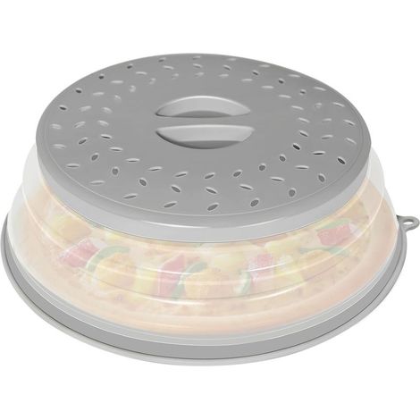 Couvercle anti-éclaboussures pliable pour micro-ondes avec trou pour crochet pour assiette, bol, passoire à fruits et légumes, gadget de cuisine multifonction (gris)
