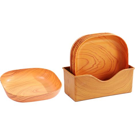 Ensemble de 6 plats de service carrés en bois imitation bois, spacieux et doté d'un organiseur, idéal pour les amuse-gueules et les desserts. (1/5)