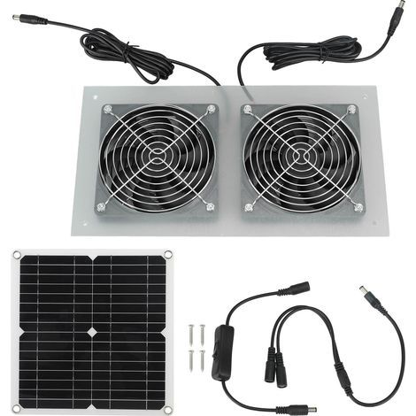 Ventilateur solaire 15 W, kit double ventilateur solaire efficace pour poulailler, serre, abri de jardin, niche pour animaux, fenêtre (1/5)