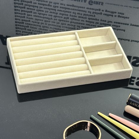 Boîte de rangement pour bijoux de bureau Beige, plateau à bijoux en velours empilable élégant, organisateur portable pour bagues, boucles d'oreilles, colliers, 3 Slot (1/5)